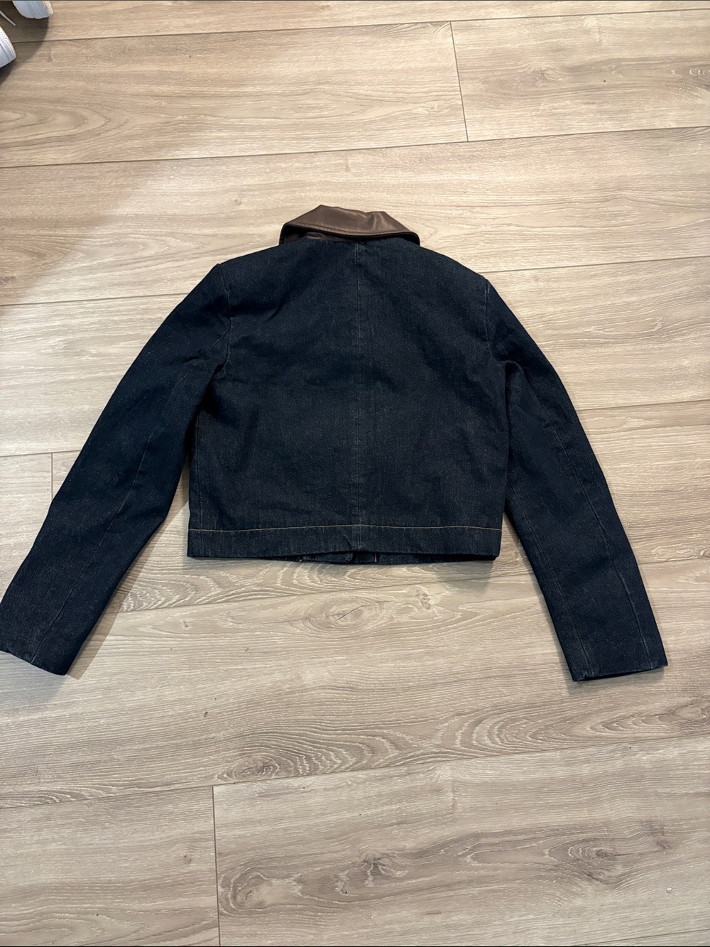 Anthropologie Avec Les Filles Dark Blue Denim Jacket with Brown Trim - Picture 4 of 4